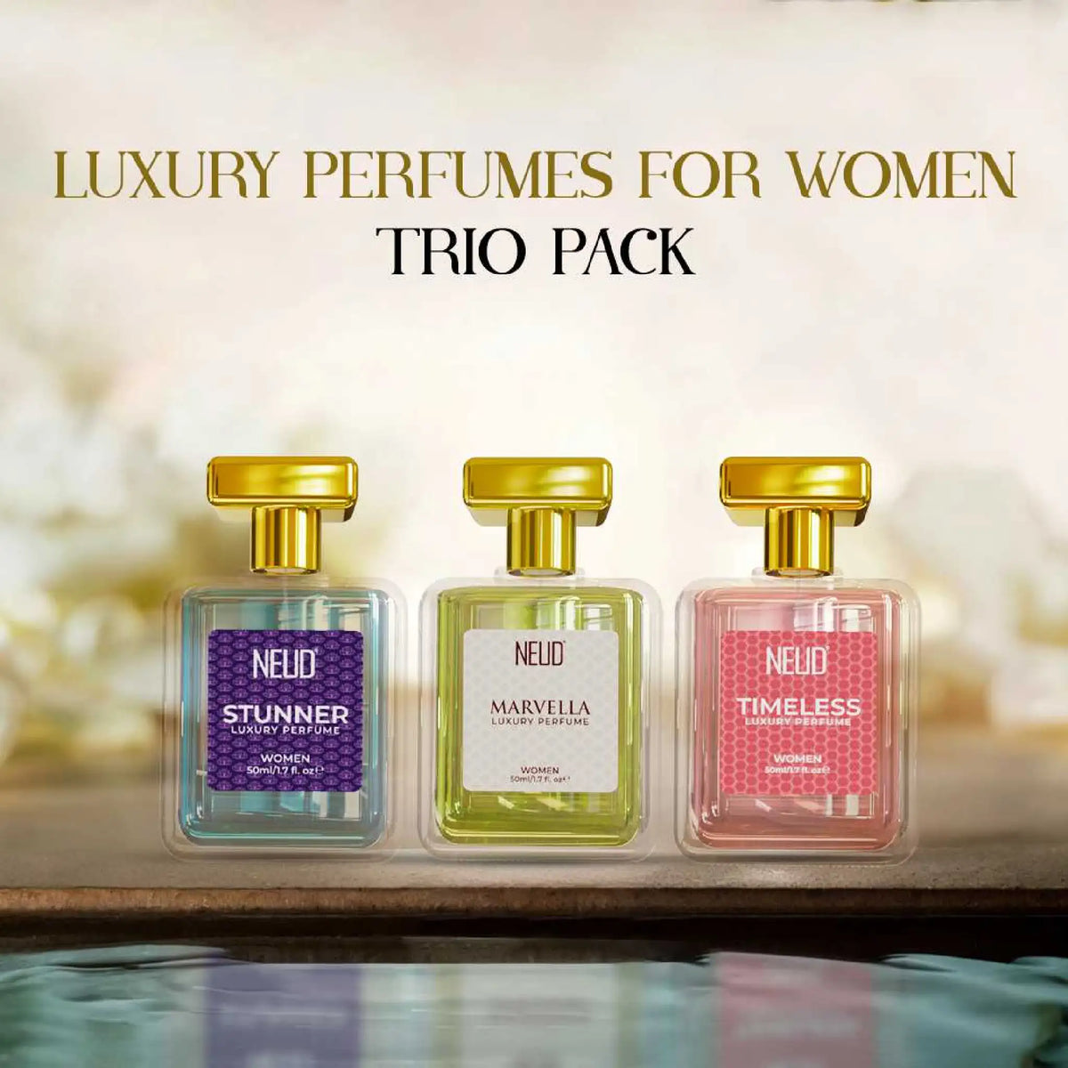 NEUD Luxury Perfume Gift Set for Women 3x50ml - Trio Pack of Stunner, Marvella and Timeless EDPs