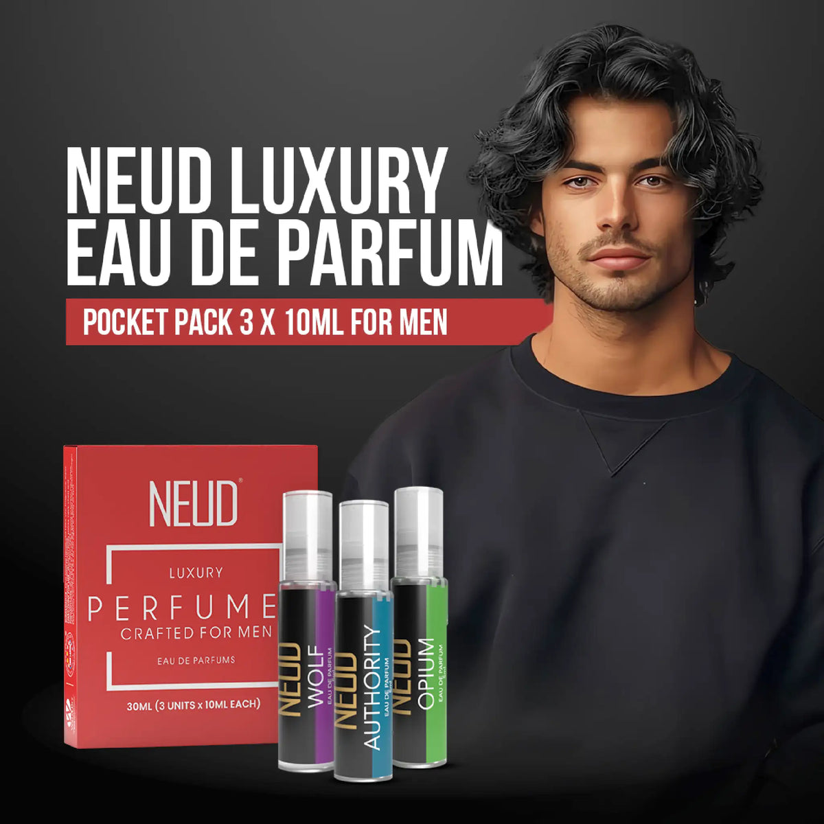 NEUD Luxury Eau de Parfum for Men 3x10ml - Wolf, Authority and Op1um