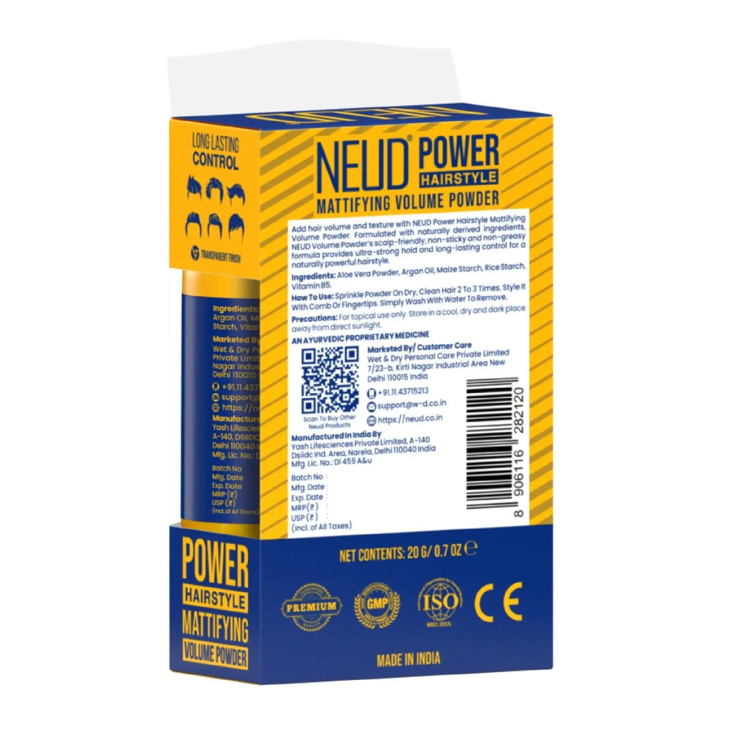 NEUD Ultra Strong Hold Matte Transparent Finish Volumizing Powder Wax 20g for Hair - Ships Worldwide From India