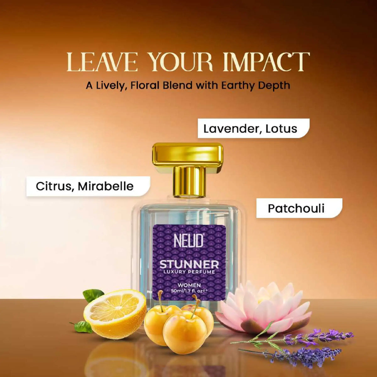 NEUD Stunner Luxury Perfume for Women - Earthy and Floral Notes of Lavender, Citrus, Lotus, Mirabelle and Patchouli