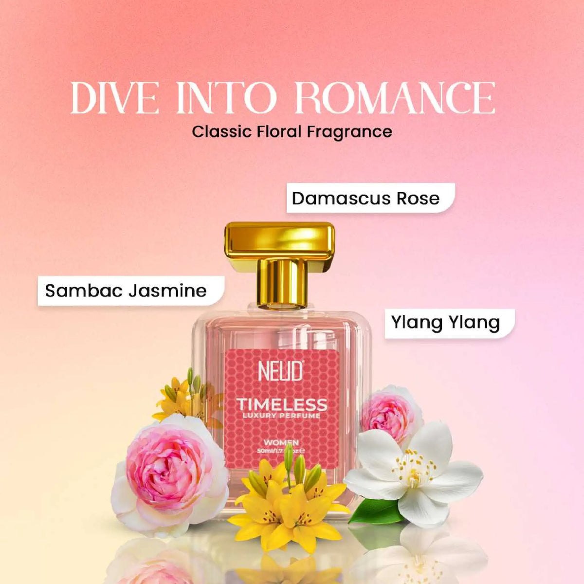 NEUD Timeless Luxury Perfume for Women - Romantic Notes of Damascus Rose, Sambac Jasmine and Ylang Ylang