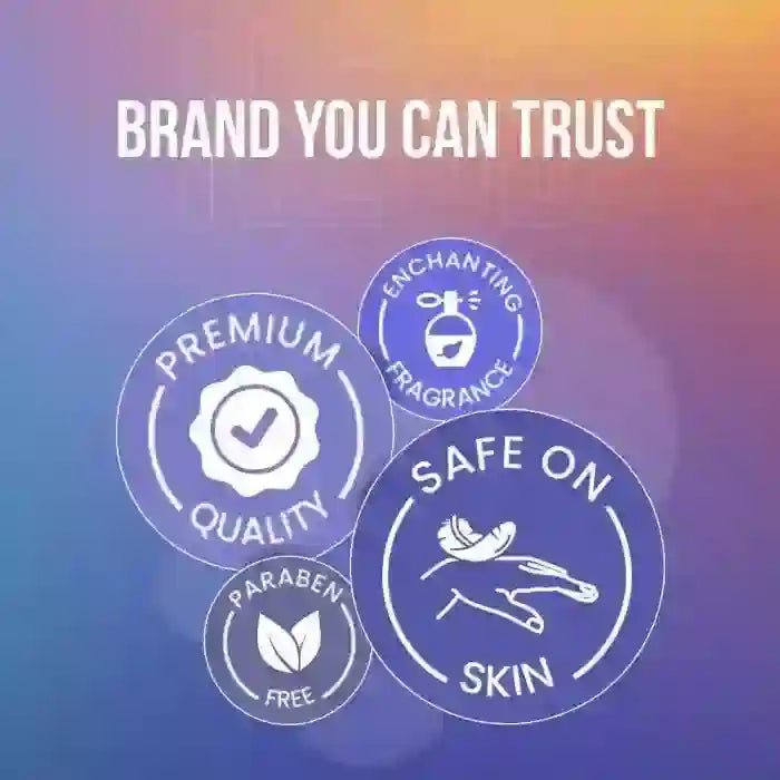 Promotional graphic with brand trustworthiness claims on a gradient background