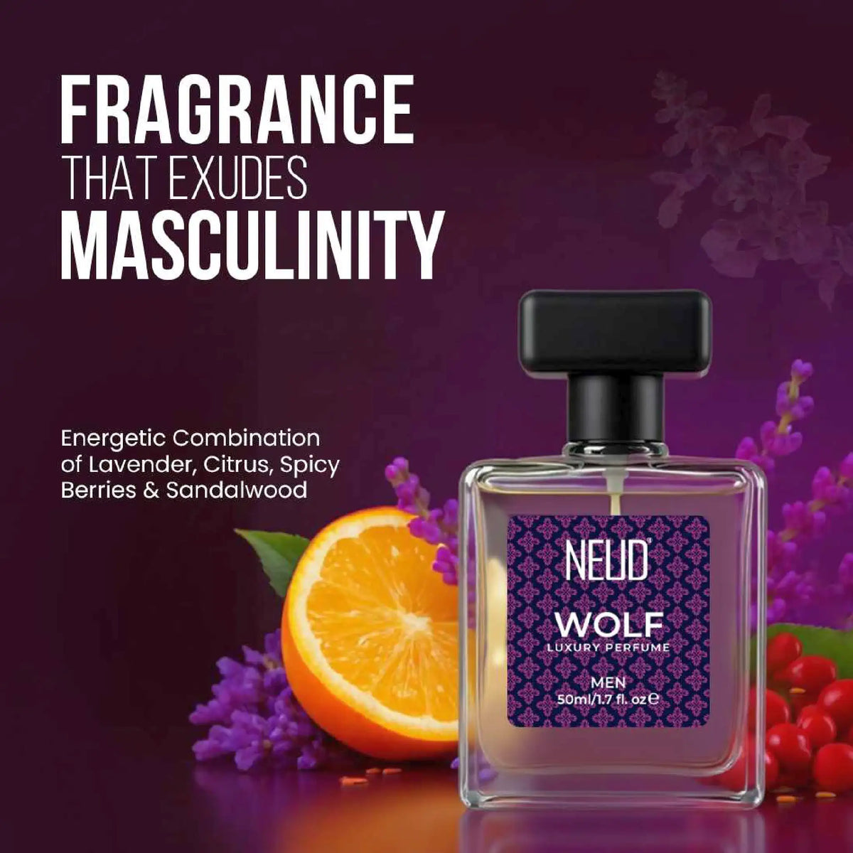 NEUD Wolf Men's Luxury Perfume - Energetic Notes of Lavender, Citrus, Spicy Berries and Sandalwood
