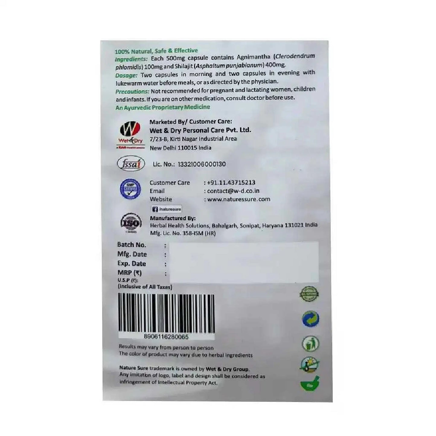 Nature Sure Agnimantha Weight Loss Formula 60 Capsules – Ships Worldwide from India