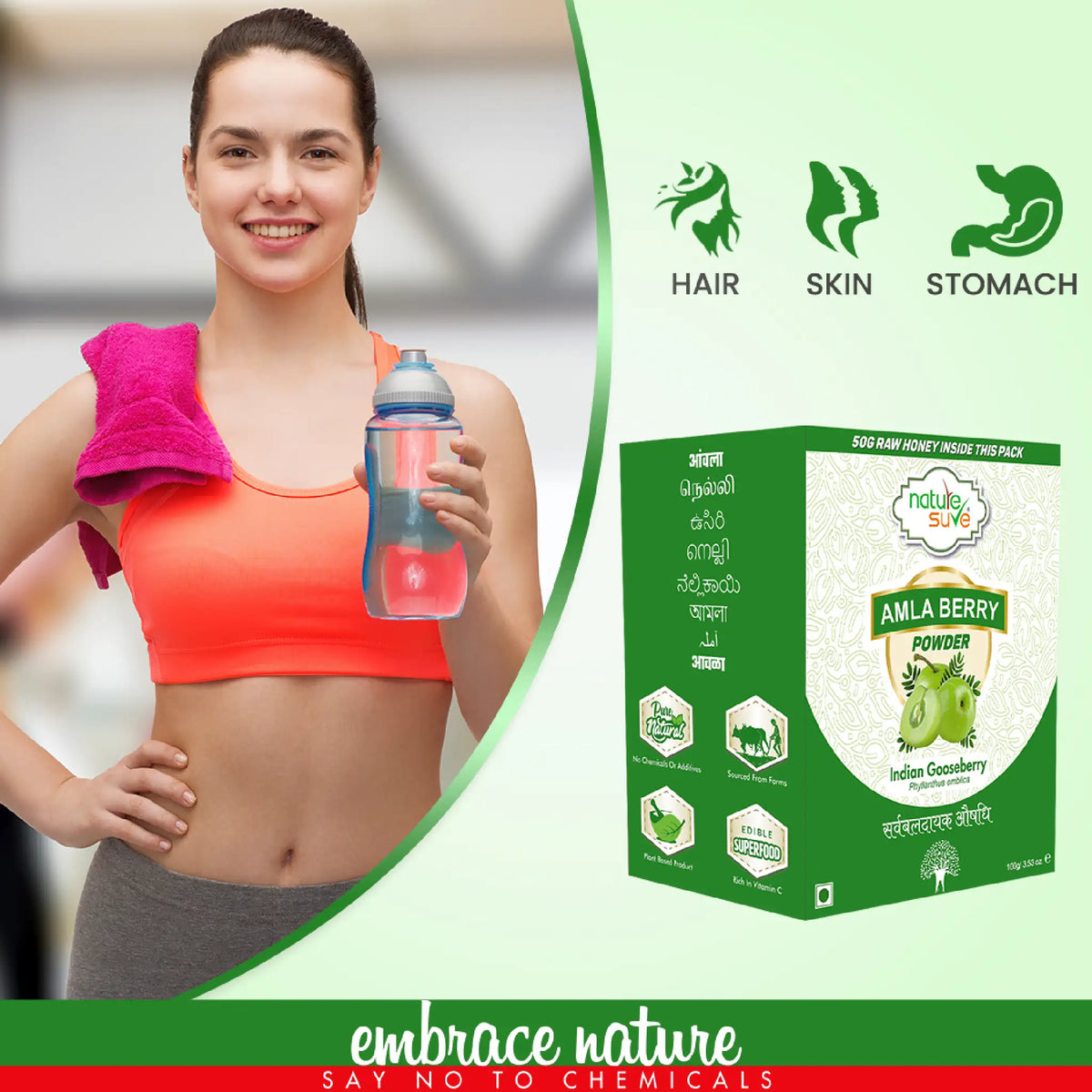 Nature Sure Amla Berry Powder 100g with Free Raw Honey 50g – AYUSH-Certified Ayurvedic Herb