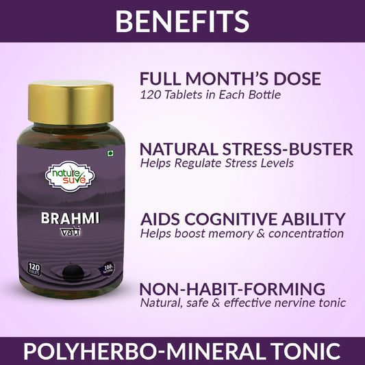 Nature Sure Brahmi Vati 120 Ayurvedic Tablets - For Stress and Cognitive Wellbeing