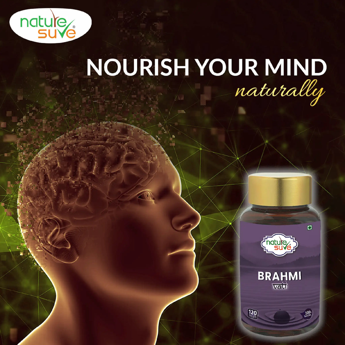 Nature Sure Brahmi Vati 120 Ayurvedic Tablets – Supports Mind Nourishment and Mental Wellness