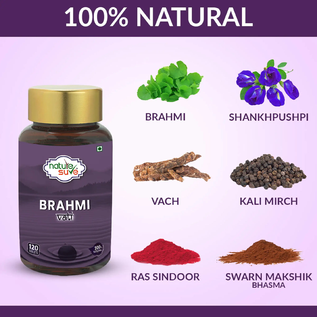 Nature Sure Brahmi Vati Contains Brahmi, Shankpushpi, Vach, Kali Mirch, Ras Sindoor and Swarn Mashik Bhasma