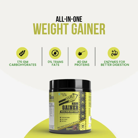 Nature Sure Double Mass Chocolate Flavored Mass Gainer 250g Pack Contains 176g Carbs, 40% Proteins, 0% Transfats and Enzymes for Better Digestion - everteen-neud.com