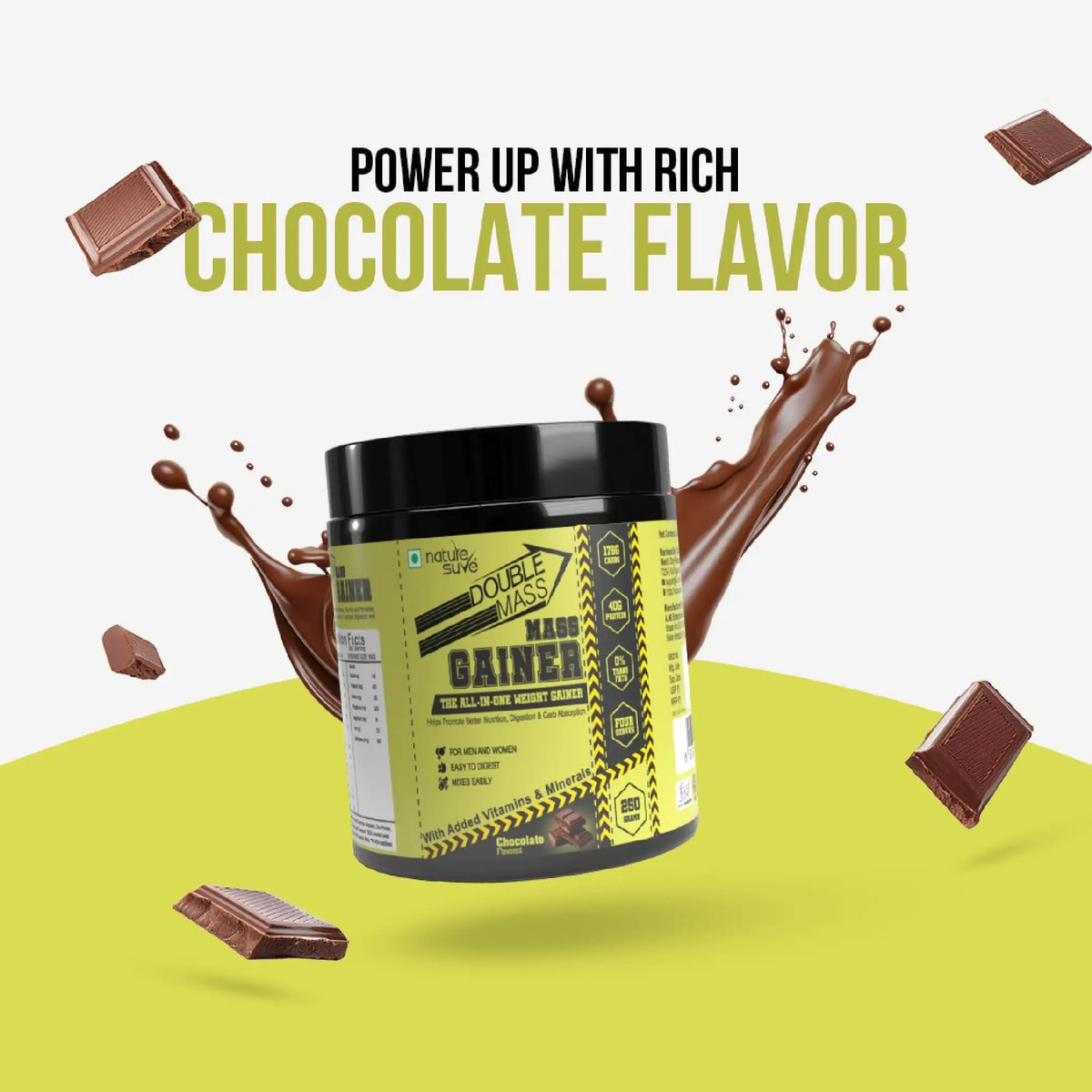 Nature Sure Double Mass Gainer – Rich Chocolate Flavor for Men and Women