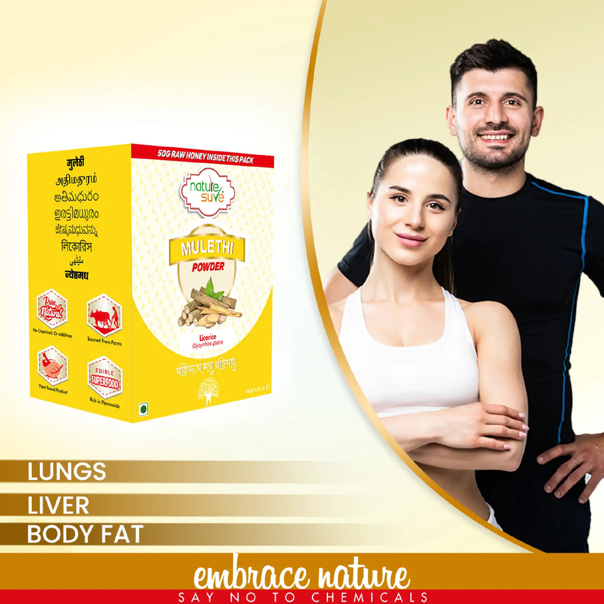 Nature Sure Mulethi Licorice Powder 100g with Raw Honey 50g – Yashtimadhu, Ayurvedic Herbal Powder