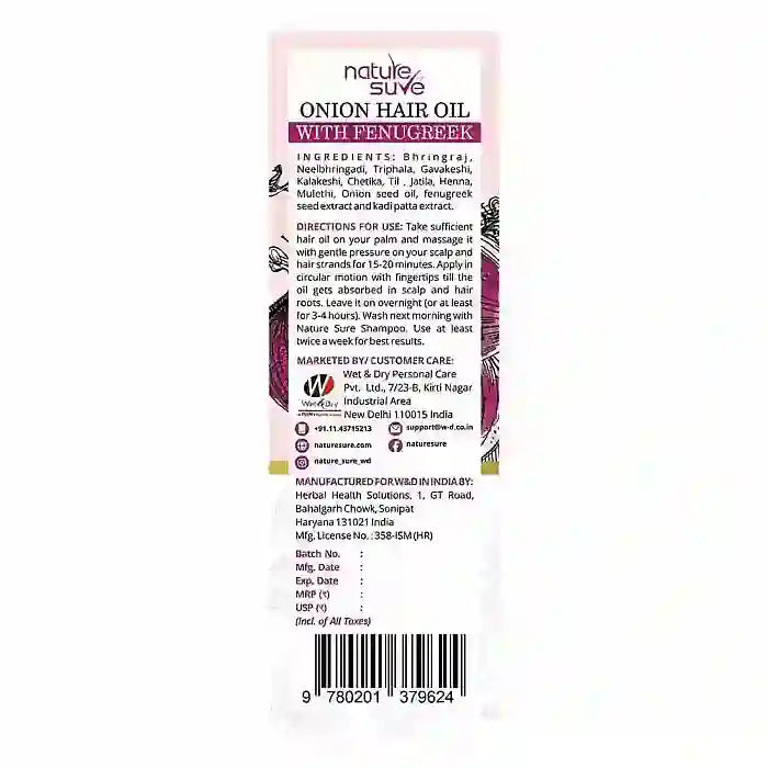 Nature Sure Onion Hair Oil 110ml with Fenugreek is Shipped Worldwide - everteen-neud.com