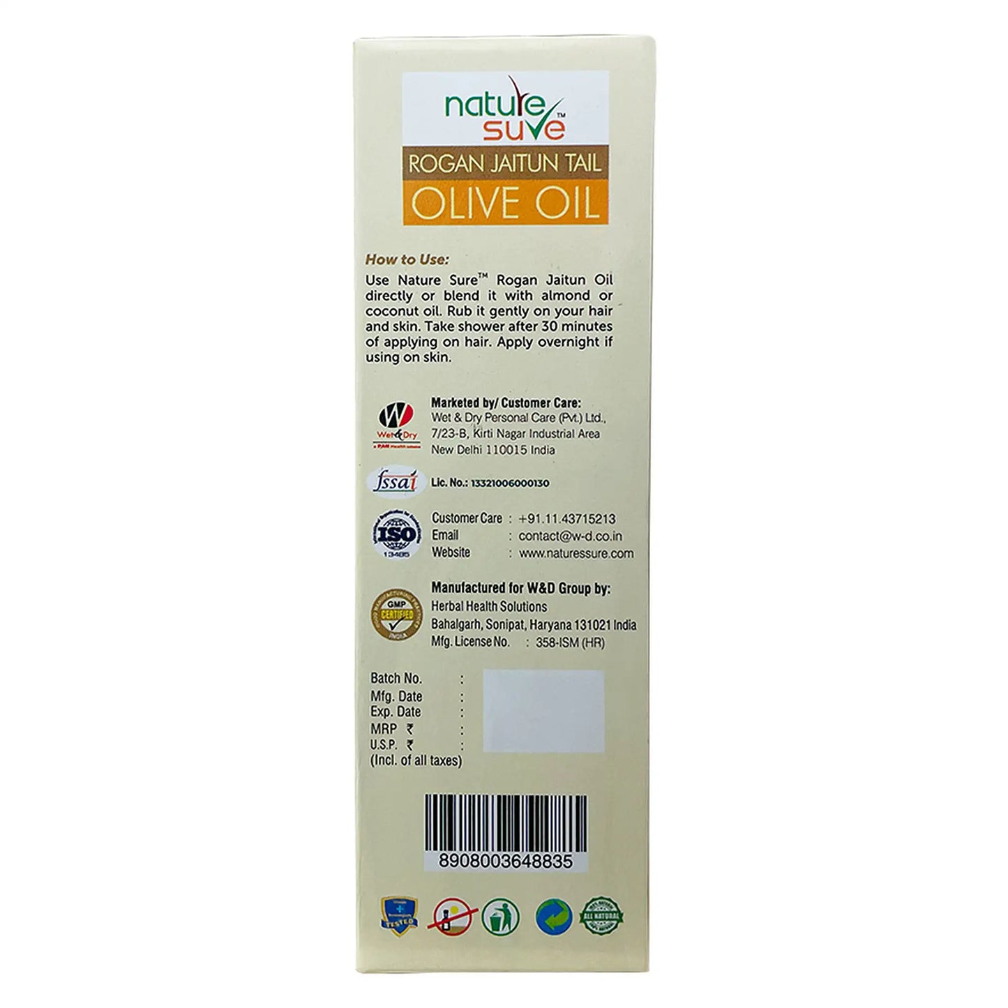 Nature Sure Rogan Jaitun Zaitoon Jaitoon Olea Olive Oil 110ml - Shipped Worldwide From India