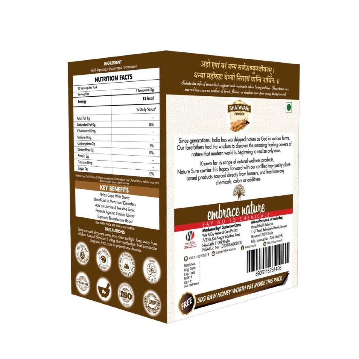 Nature Sure Shatavari Powder 100g – Ships Worldwide from India