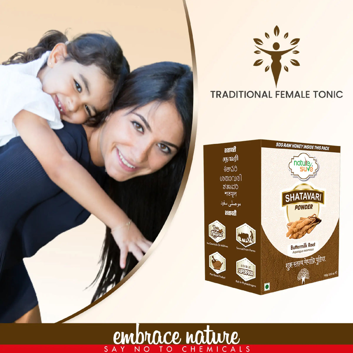 Nature Sure Shatavari Asparagus Powder 100g with Raw Honey 50g - Traditional Female Tonic