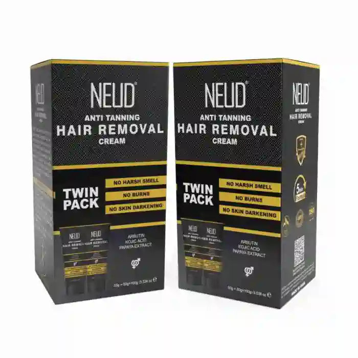 Buy 2 Twin Packs of NEUD Anti-Tanning Hair Removal Cream for Arms, Legs, Chest and Back in Men and Women - (50g x 4 Tubes Total) - everteen-neud.com