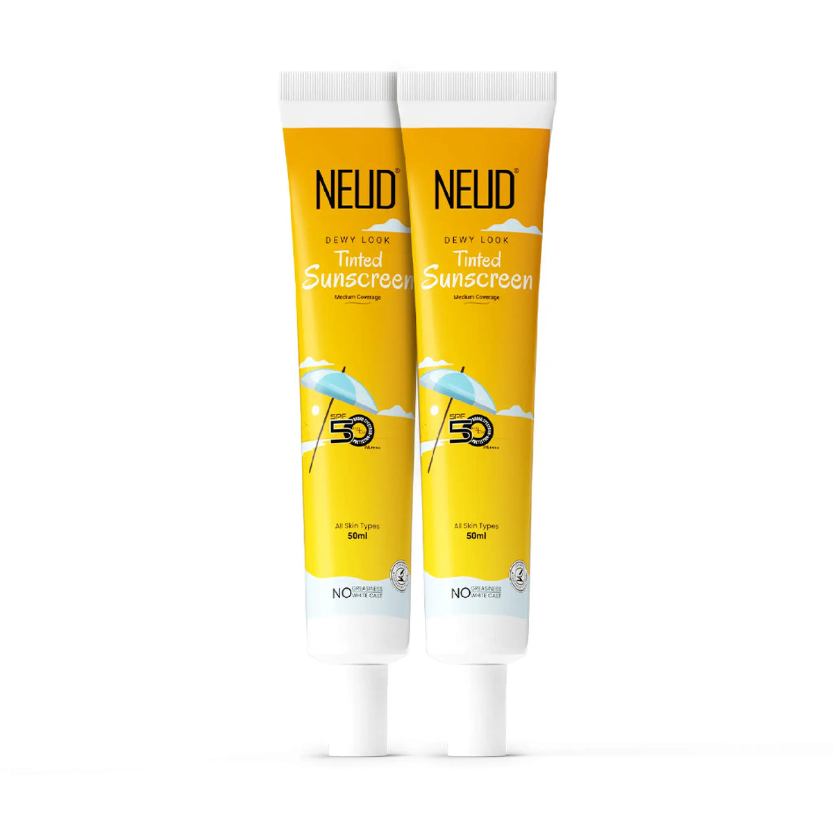 NEUD Dewy Look Tinted Sunscreen 2x50ml – SPF 50 PA++++ with Hyaluronic Acid