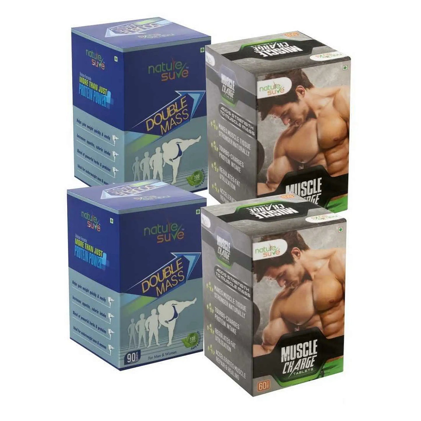 Nature Sure Combo With Double Mass and Muscle Charge Tablets - 2 Sets Each