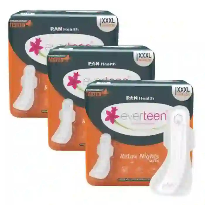Buy 3 Packs x 30 pads each everteen Relax Nights Ultra XXXL Night Pads (410mm) with Neem, Safflower, Dermatologically Tested, for Heavy Flow, Postpartum and Maternity Care - everteen-neud.com