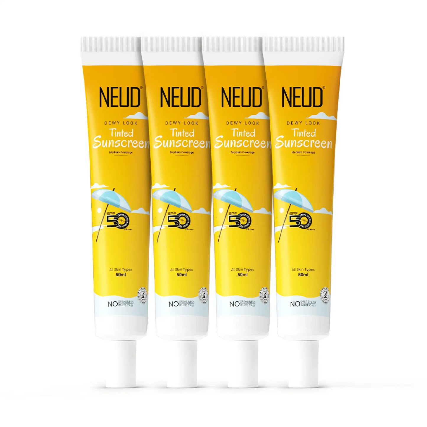 NEUD Dewy Look Tinted Sunscreen 4x50ml – SPF 50 PA++++ with Hyaluronic Acid