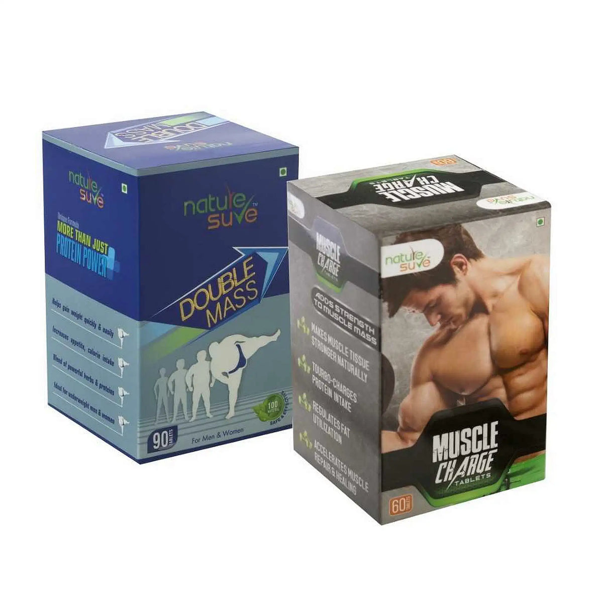 Nature Sure Combo For Body Mass and Muscle Strength - Double Mass 60 Capsules and Muscle Charge 60 Tablets