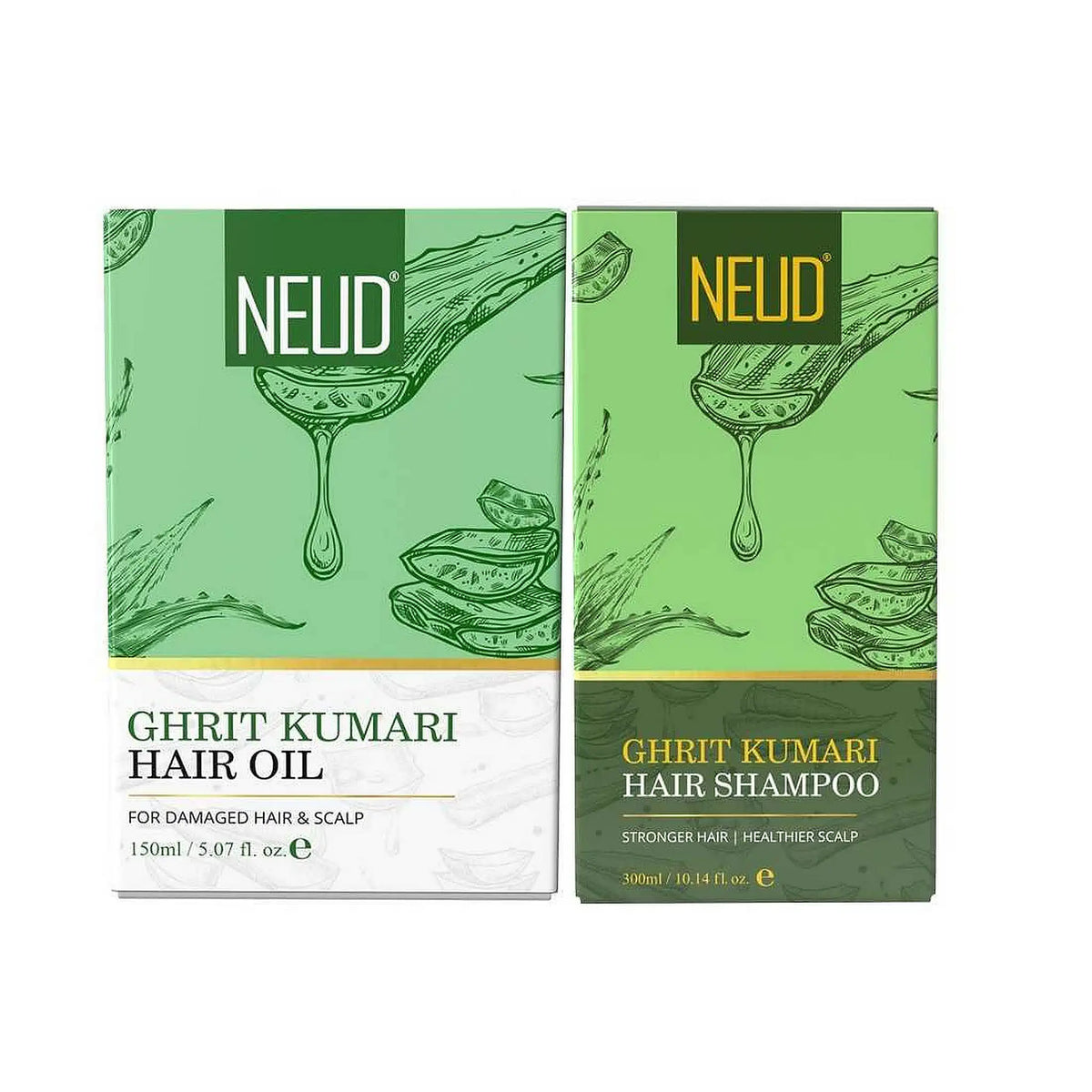 NEUD Hair Care Combo - Aloe Vera Hair Oil 150ml and Aloe Vera Shampoo 300ml