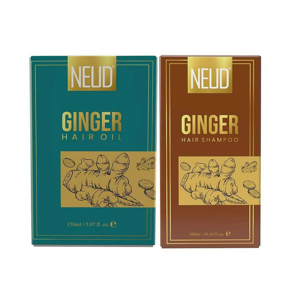 NEUD Hair Care Combo - Ginger Hair Oil 150ml and Ginger Hair Shampoo 300ml - Natural Hair Color Support