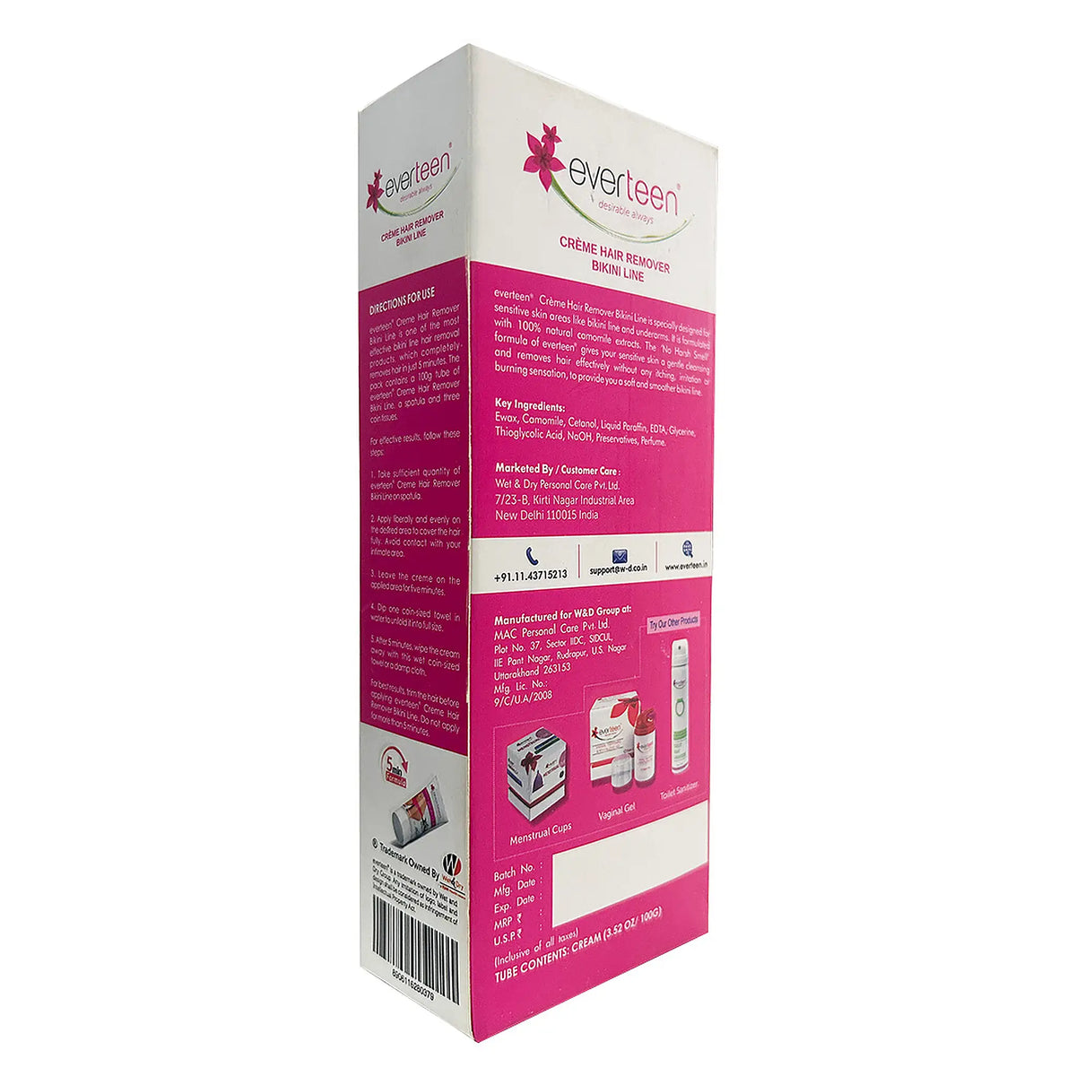 everteen Natural Bikini Line Hair Remover Cream 100g – Ships Worldwide from India