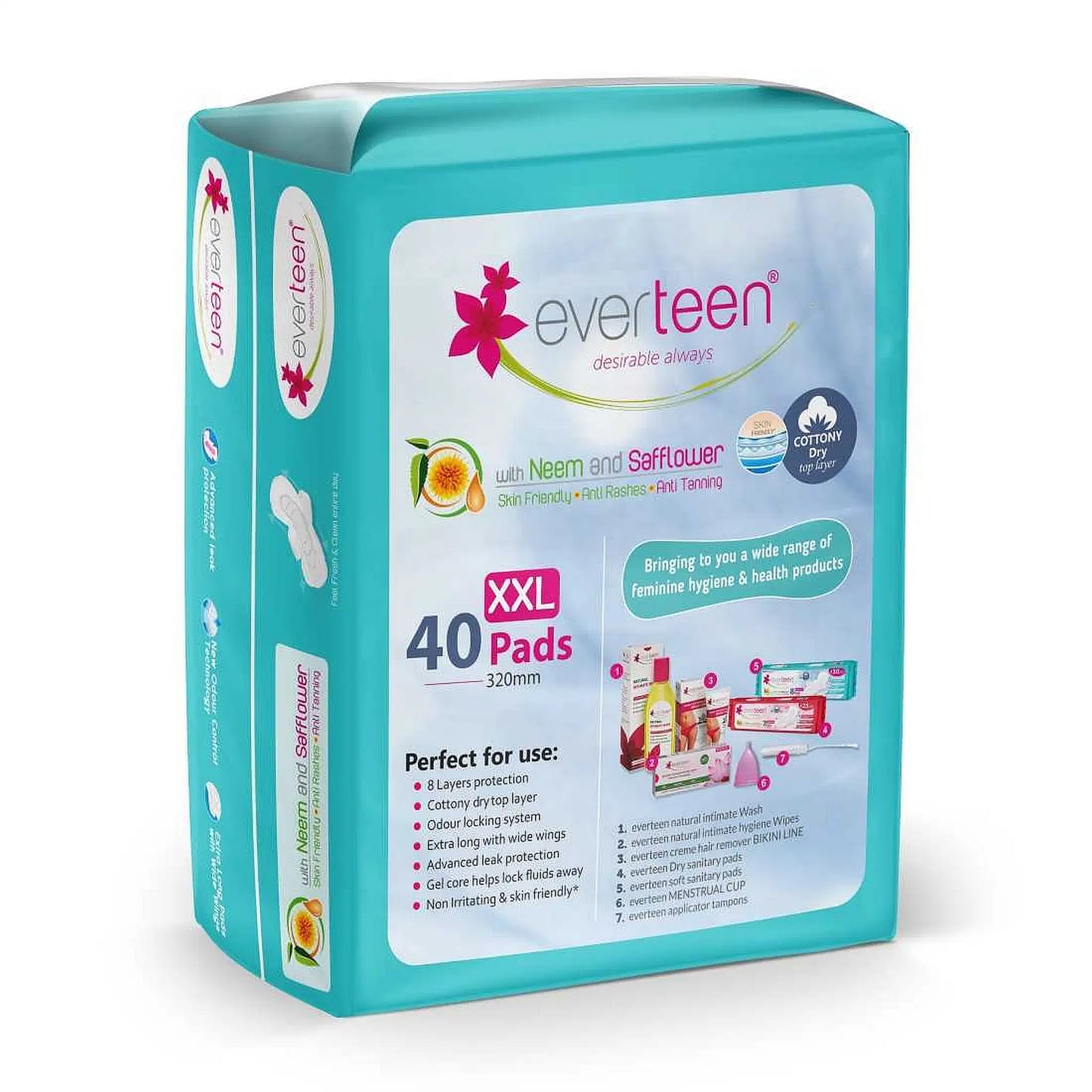 everteen XXL Sanitary Pads Enriched with Neem and Safflower - 40 Pads, 320mm