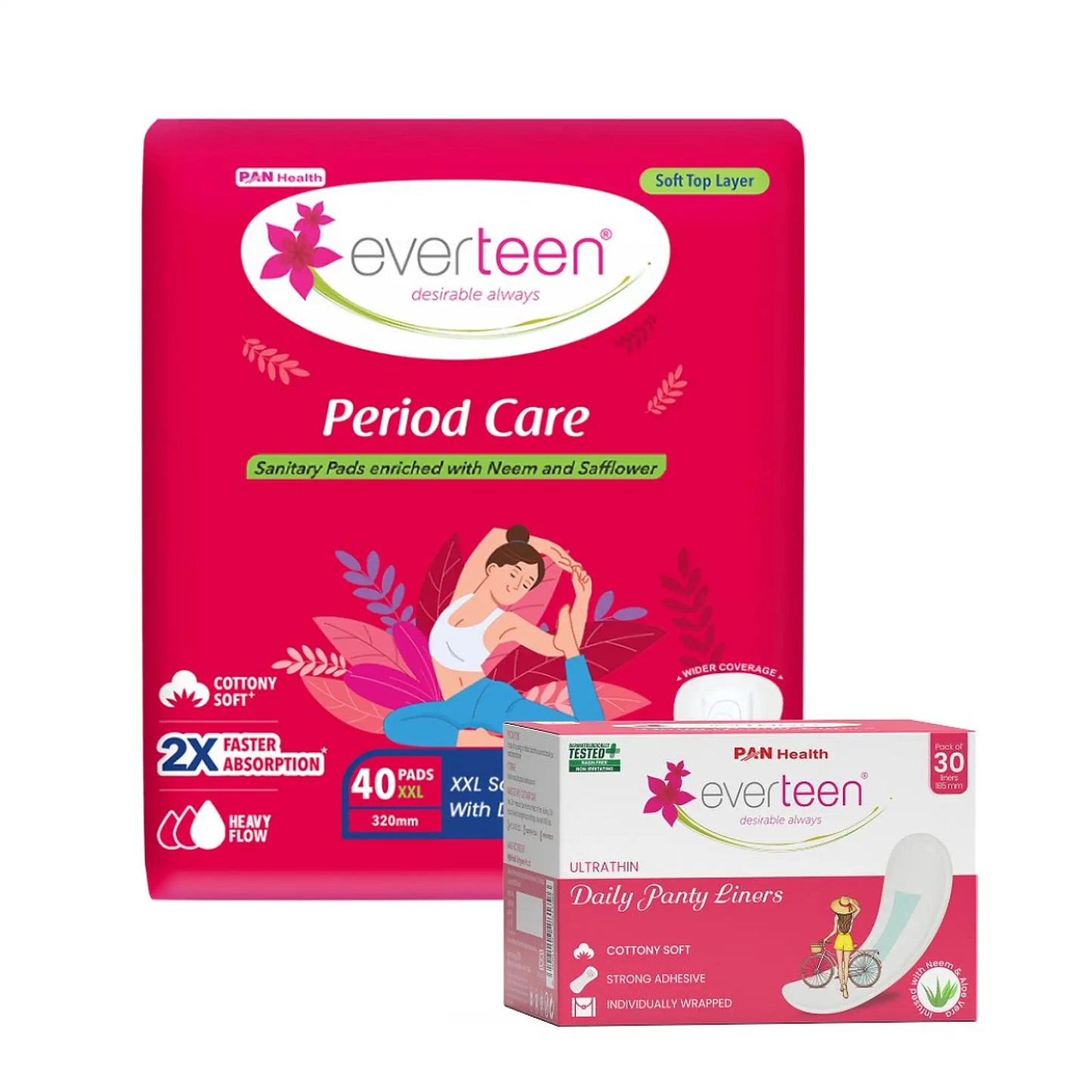 everteen Combo - 40 Soft XXL Sanitary Pads and 30 Panty Liners