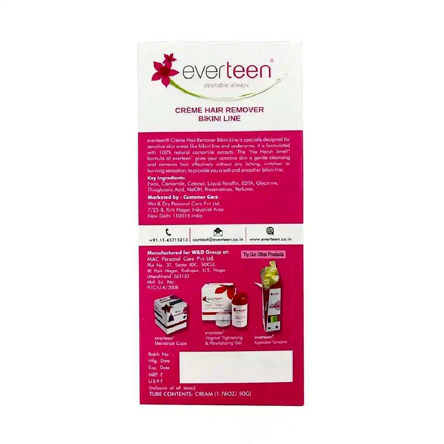 everteen Natural Bikini Line Hair Remover Cream 50g - Shipped Worldwide From India