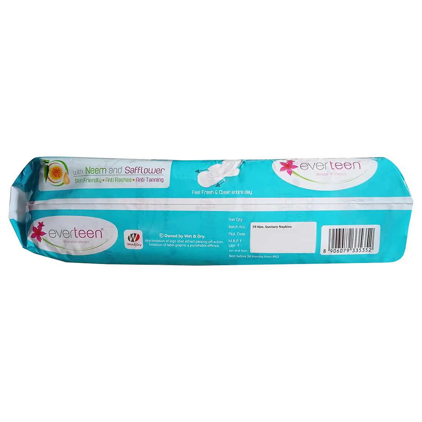 everteen XL Dry Sanitary Pads 20 Pack – Neem and Safflower, Ships Worldwide