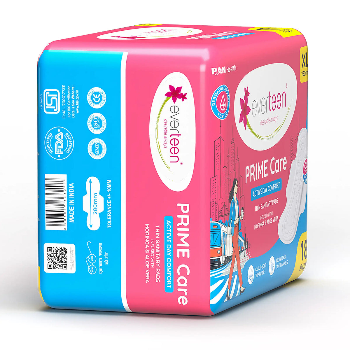 everteen PRIME Care XL Breathable Day Pads with Moringa & Aloe Vera, 18 Pads