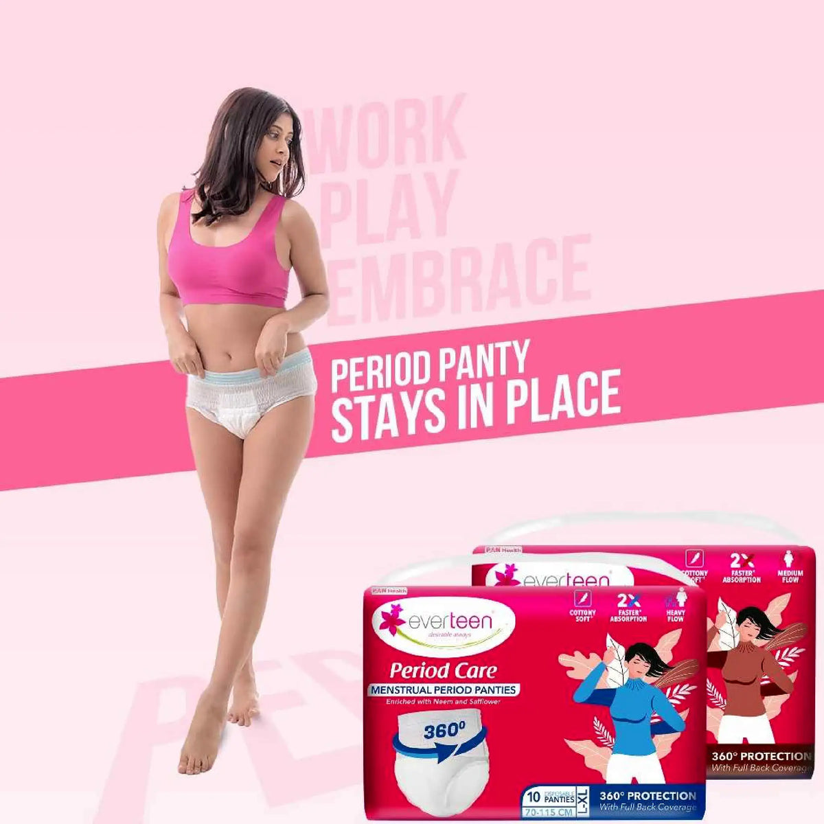 everteen Period Care Menstrual Panties – 360° Protection, Cottony Soft, Neem and Safflower, Stay in Place
