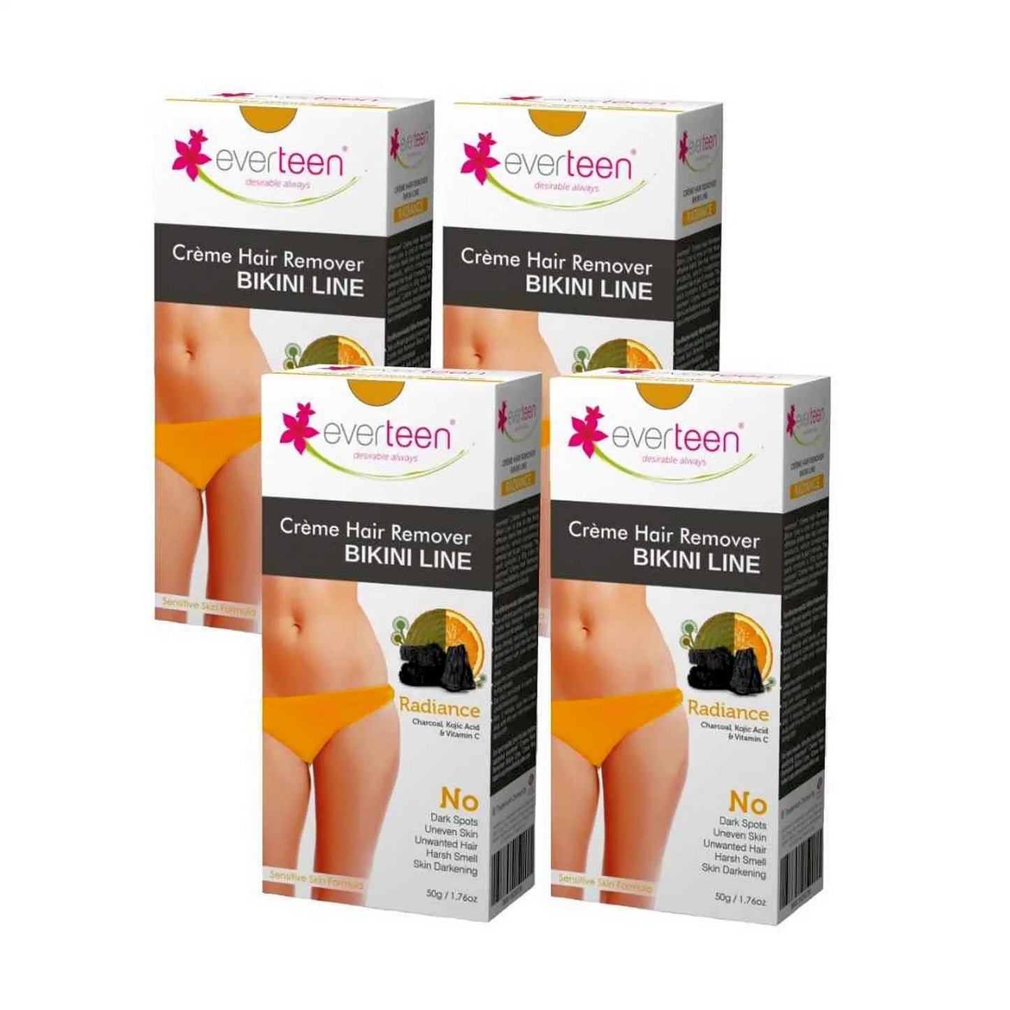 everteen Radiance Bikini Line Hair Remover Cream 4x50g – Charcoal, Vitamin C and Kojic Acid