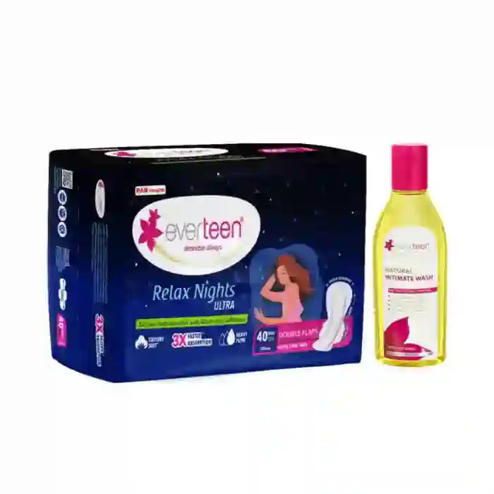 everteen combo - 40 Relax Nights Ultra XXL Sanitary Pads and 105ml Natural Intimate Wash