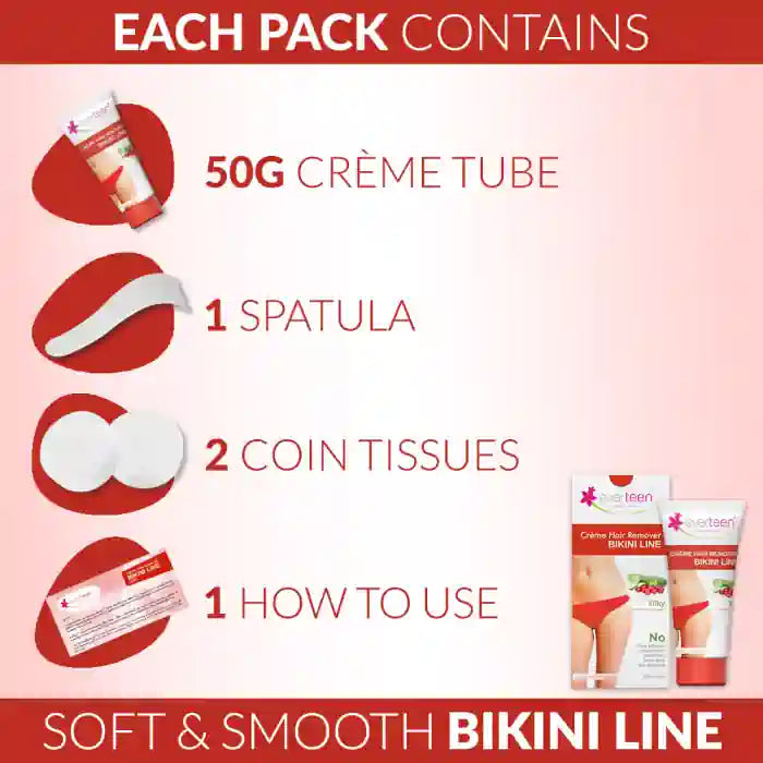 everteen Silky Bikini Line Hair Remover Cream - Each Pack Includes A Spatula and Two Coin Tissues
