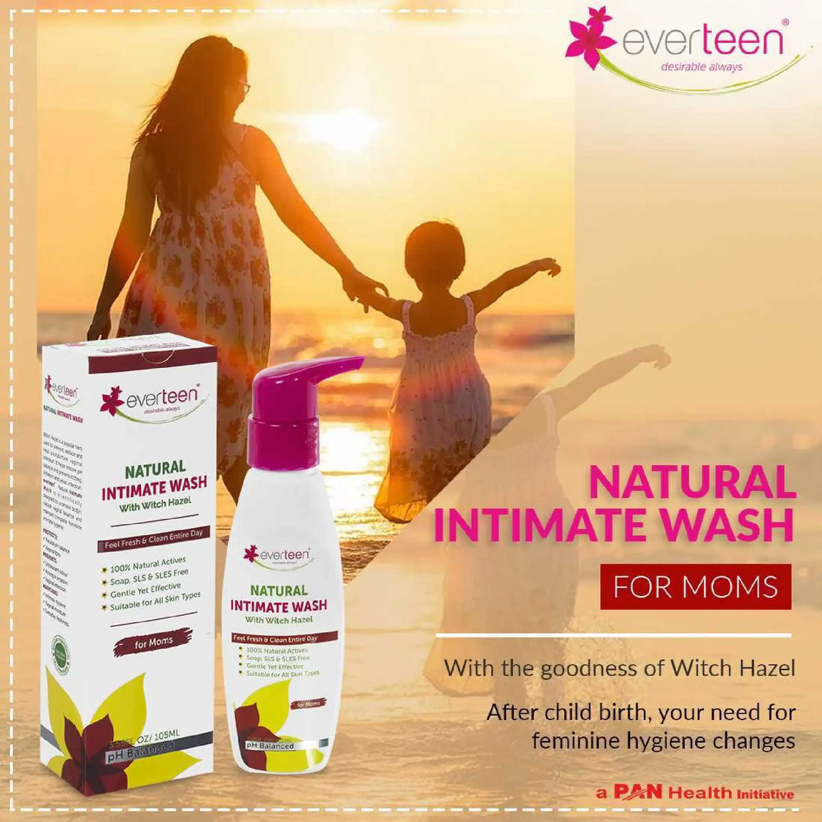 everteen Witch Hazel Intimate Wash With Neem and Tea Tree Oil - Natural Feminine Hygiene for Postpartum in Moms