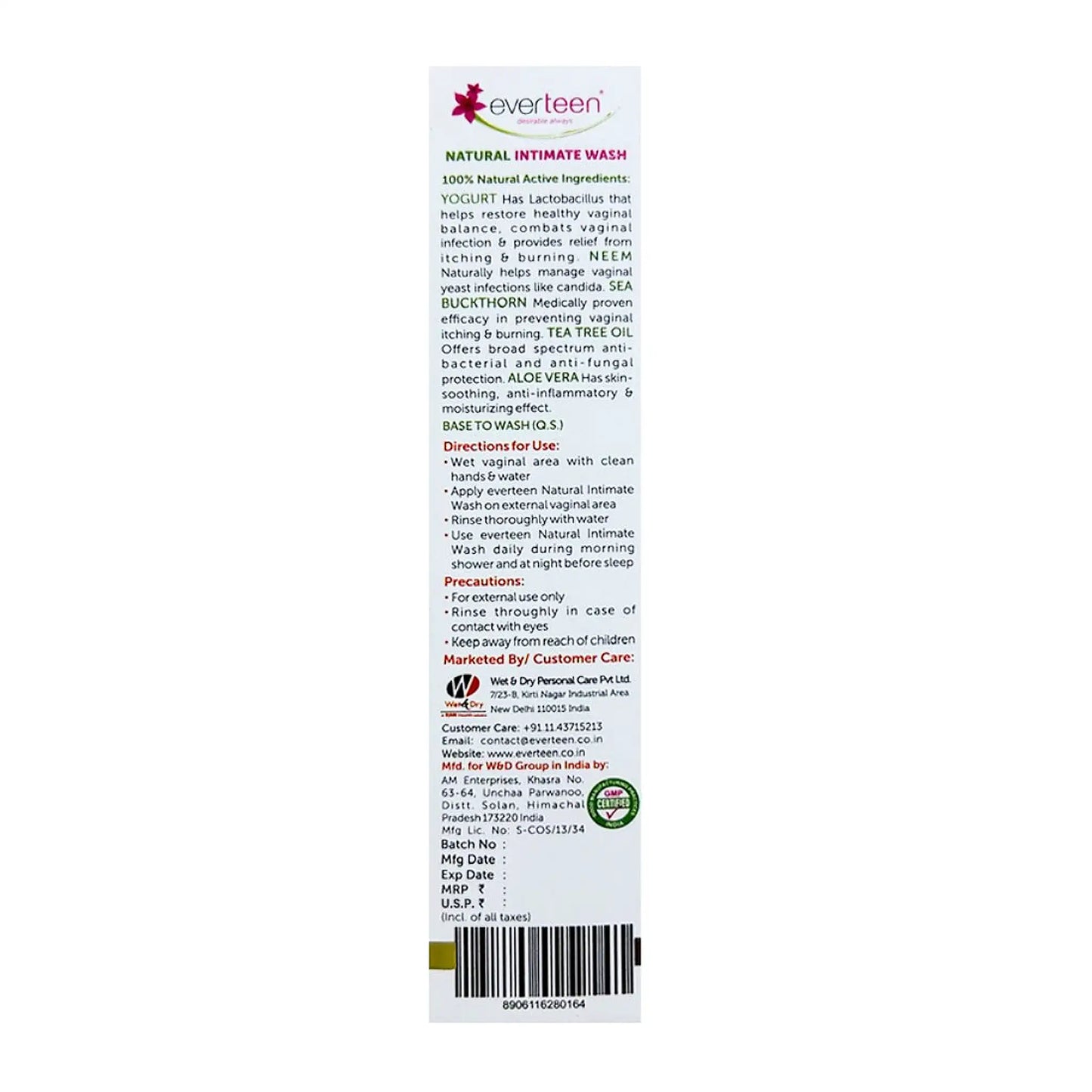 everteen Yogurt Intimate Wash 105ml for Teen Girls - Shipped Worldwide From India