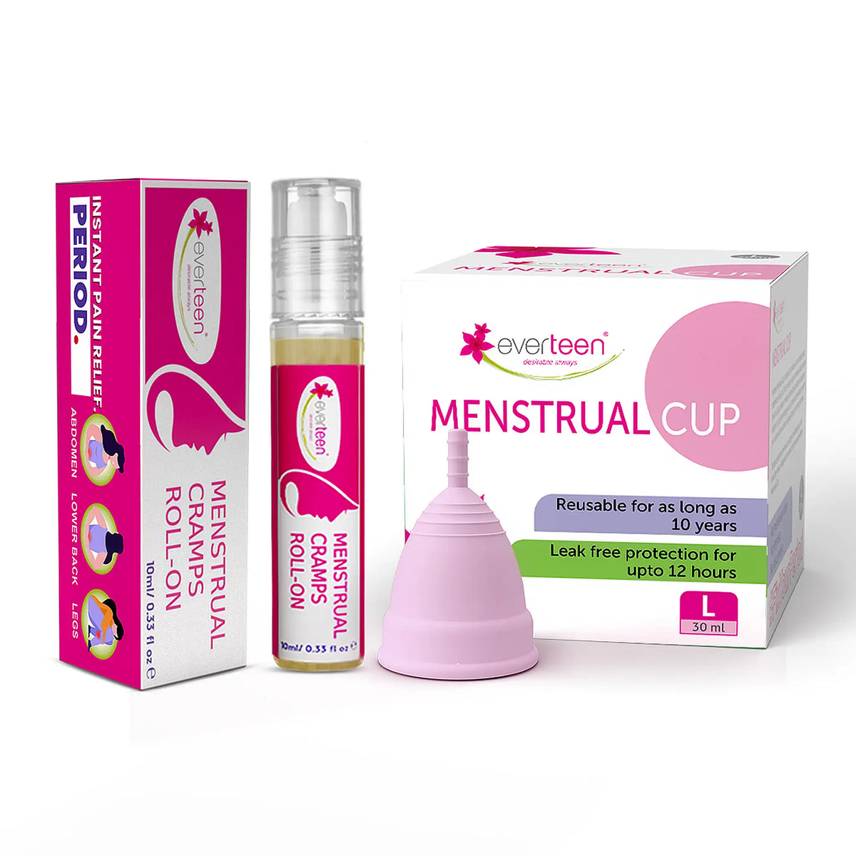 everteen Combo - Large Menstrual Cup and Menstrual Cramps Roll-On 10ml For Periods in Women