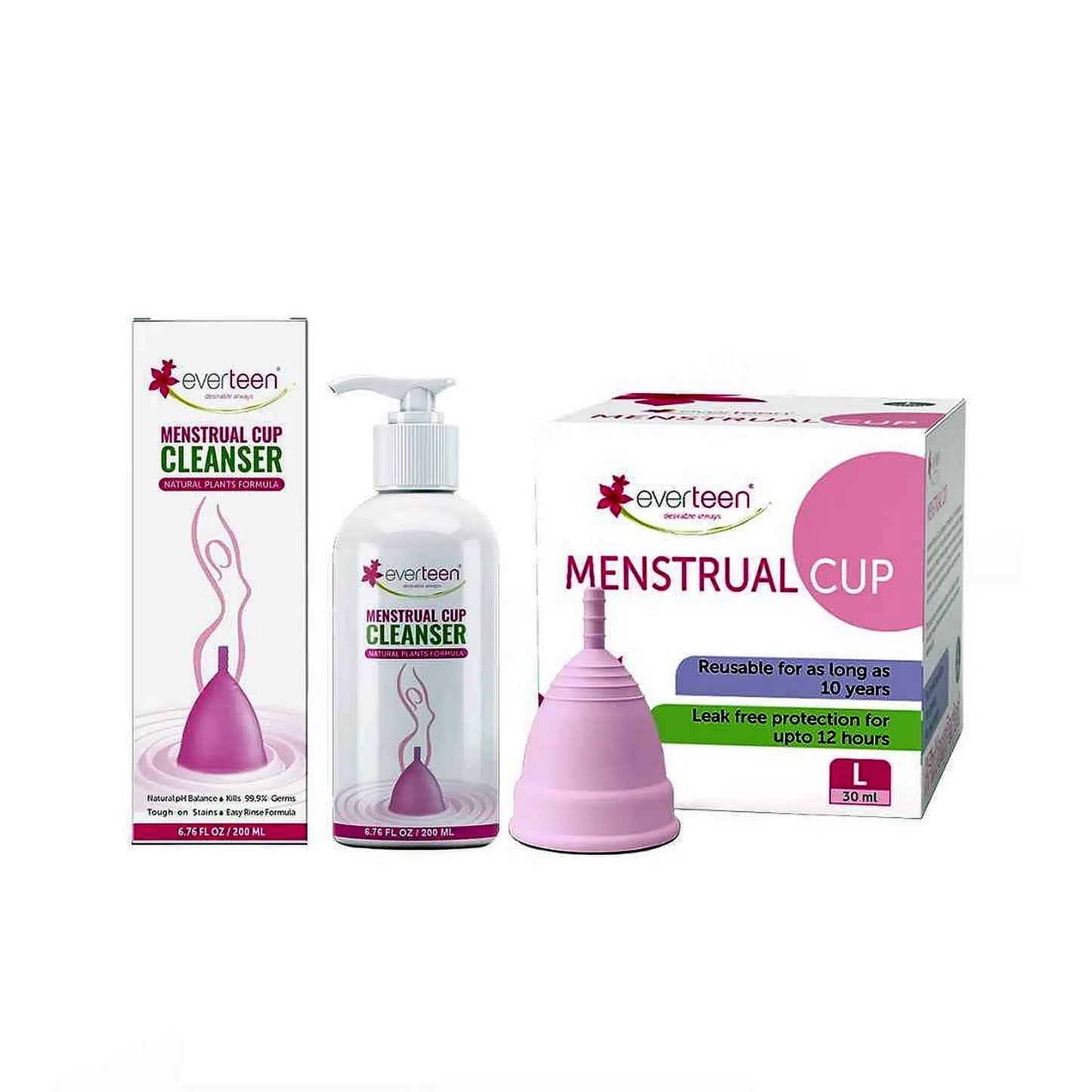 everteen Combo - Large Menstrual Cup and Menstrual Cup Cleanser for Periods in Women