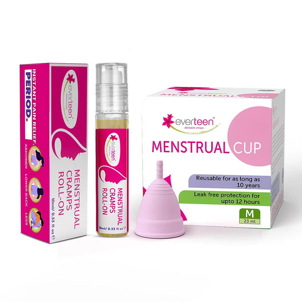 everteen Combo - Medium Menstrual Cup and Menstrual Cramps Roll-On 10ml For Periods in Women