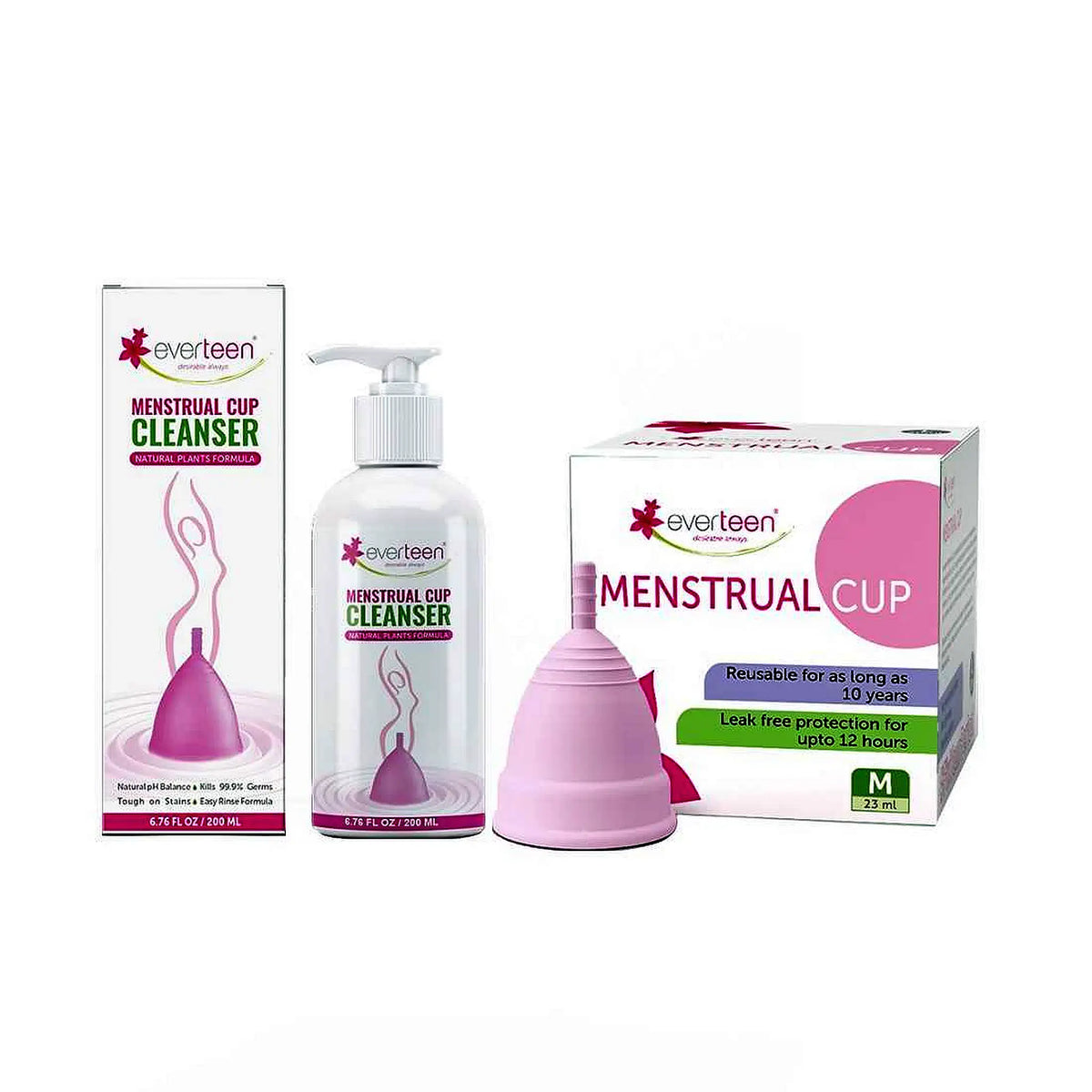 everteen Combo - Medium Menstrual Cup and Menstrual Cup Cleanser for Periods in Women
