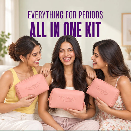 everteen Complete Period Vanity Kit – Pads, Panty Liners, Period Panty, Cramps Roll-On in Vegan Leather Vanity Bag