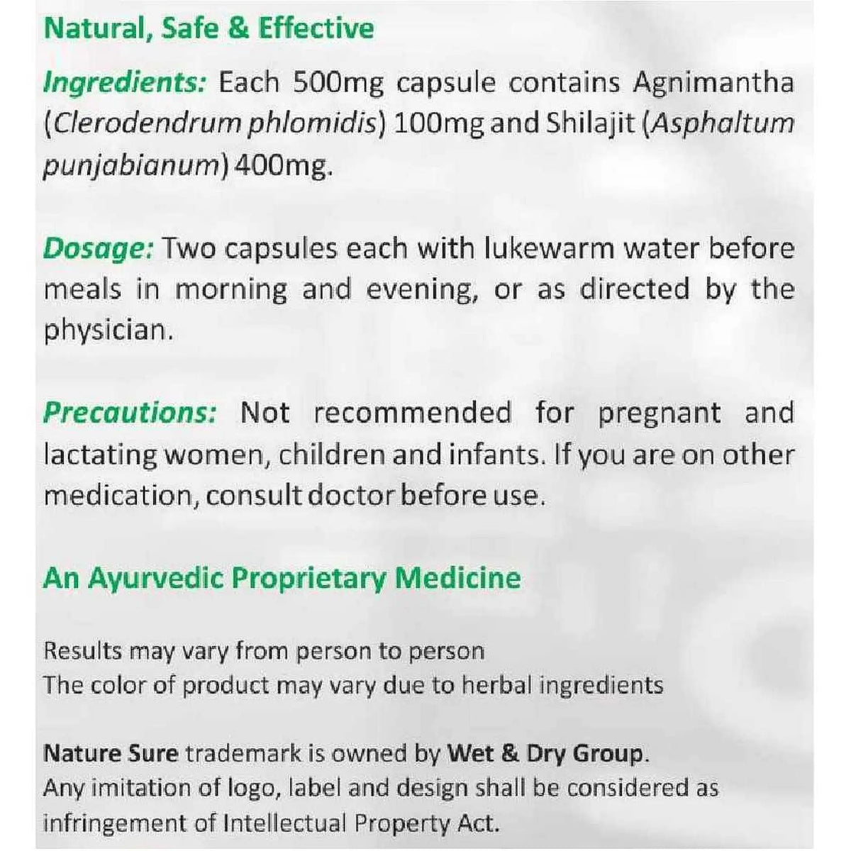 Nature Sure Agnimantha – Take 2 Capsules Before Morning Meal and 2 at Night