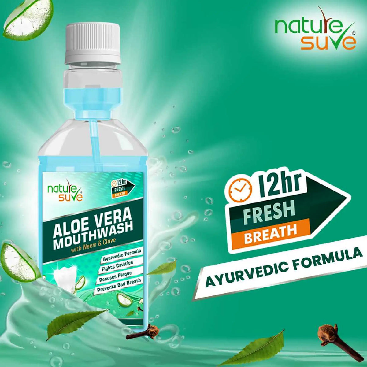 Nature Sure Aloe Vera Mouthwash – Neem and Clove Ayurvedic Formula for 12-Hour Fresh Breath