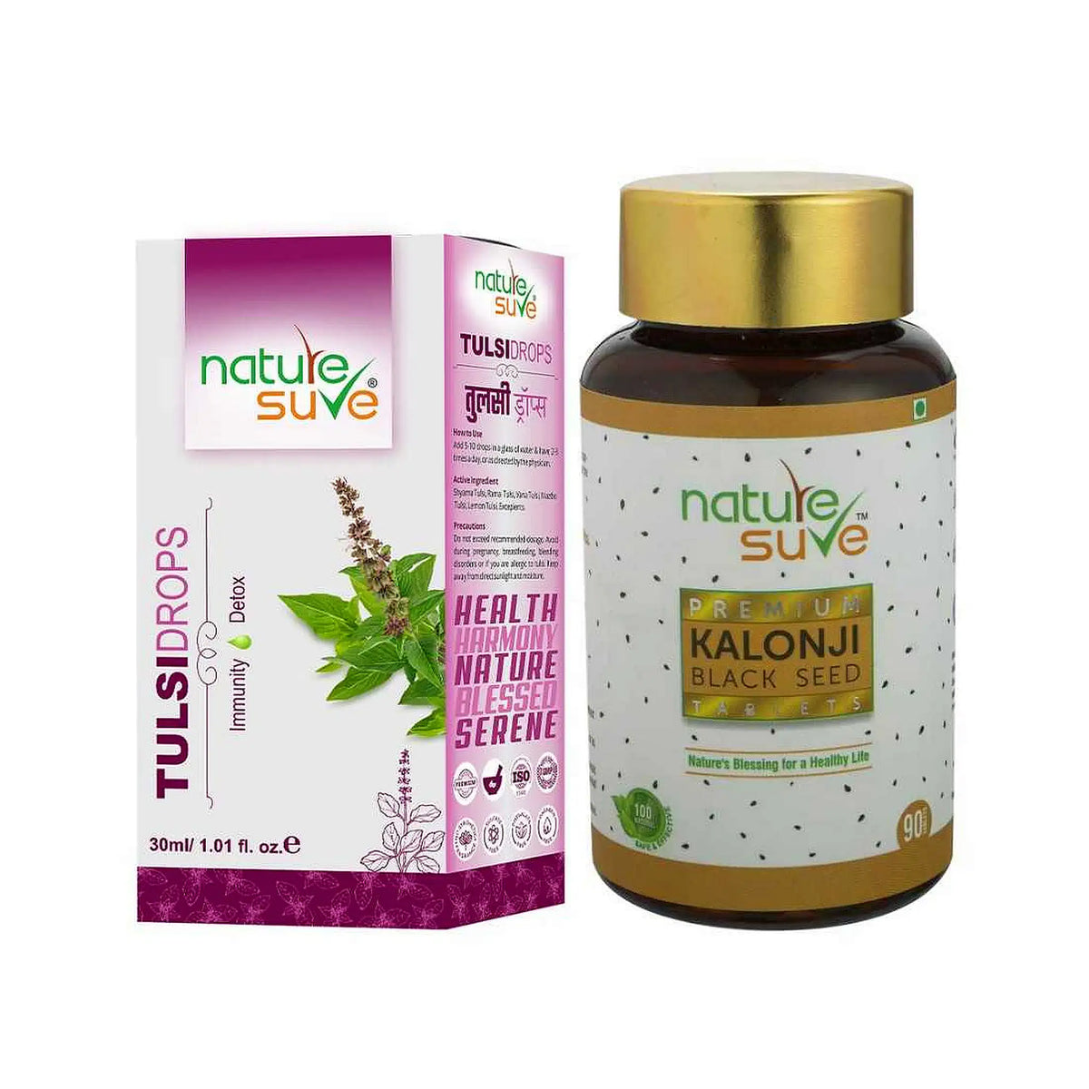 Nature Sure Combo - Tulsi Drops 30ml and Kalonji Tablets 90N