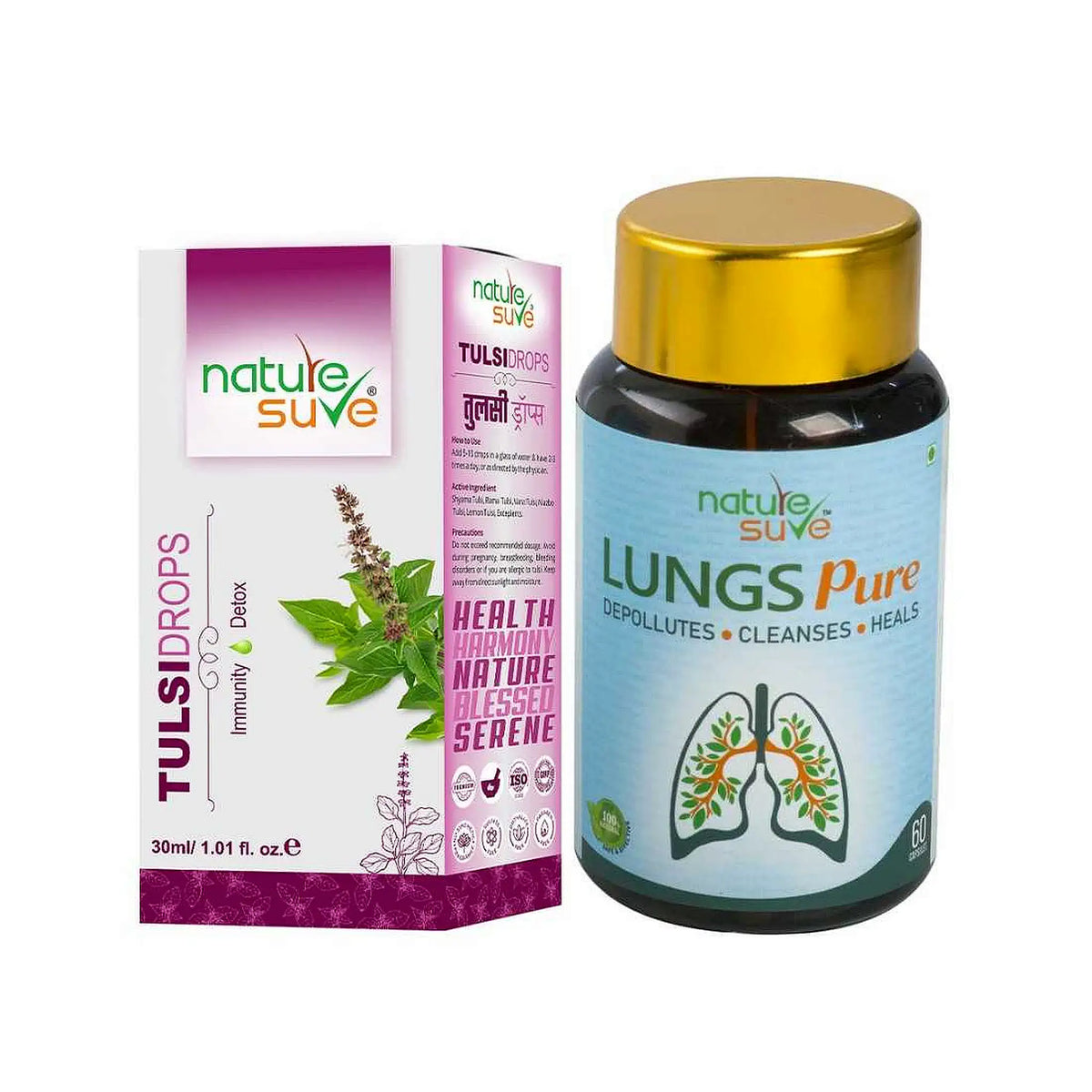 Nature Sure Combo - Tulsi Drops 30ml and Lungs Pure 60 Capsules