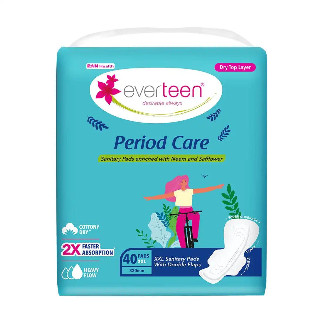 Buy 3 Packs everteen Period Care XXL Soft 40 Sanitary Pads with Double Flaps, Neem and Safflower - Official Brand Store