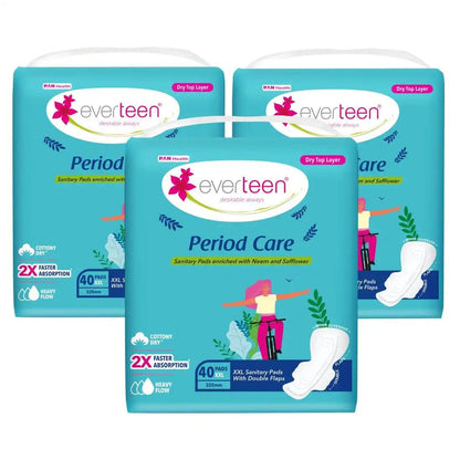 Buy 1 Pack everteen Period Care XXL Dry 40 Sanitary Pads with Double Flaps, Neem and Safflower - Official Brand Store